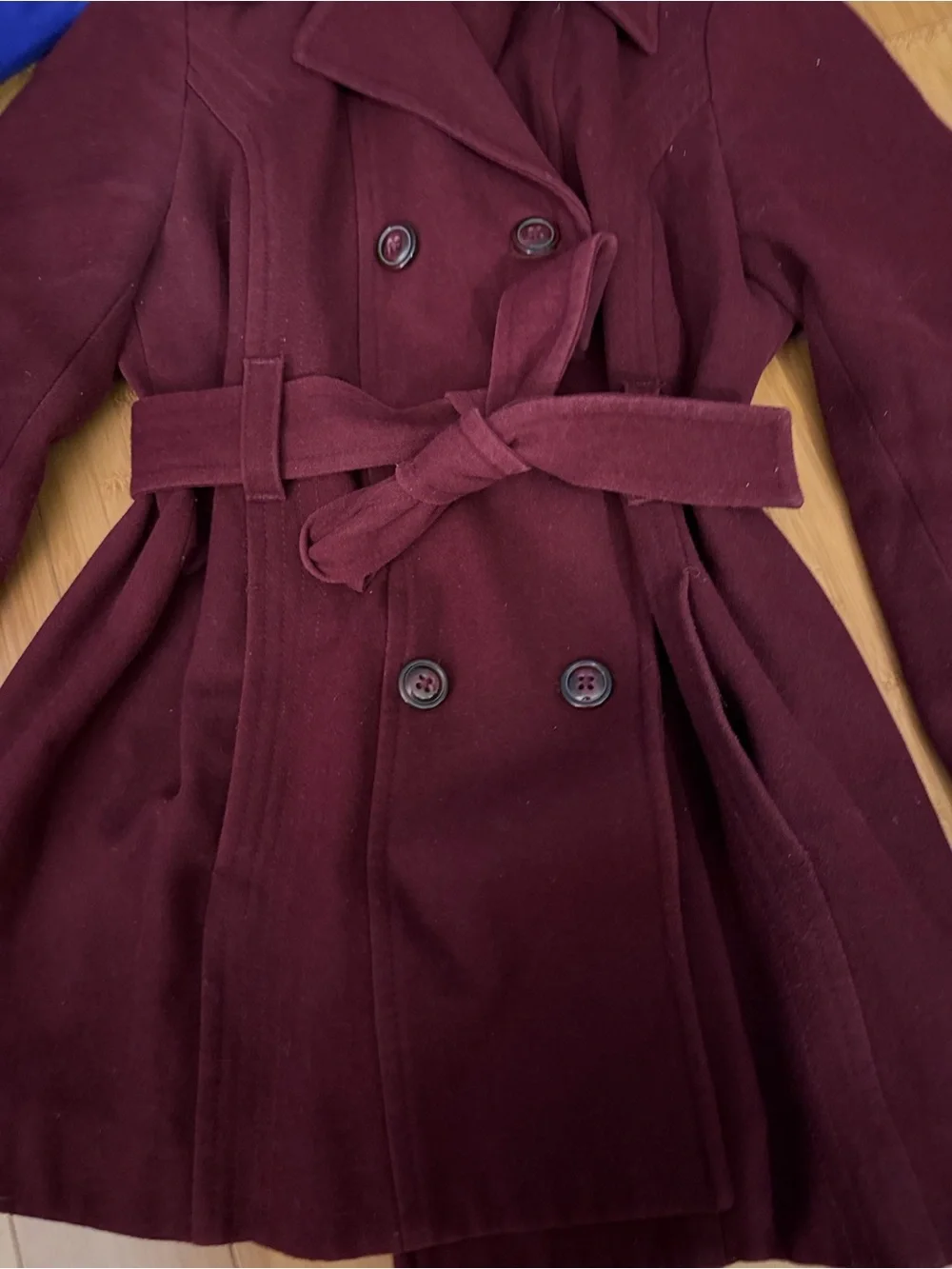 croft & barrow Burgundy Double-Breasted Pea Coat with Tie Belt